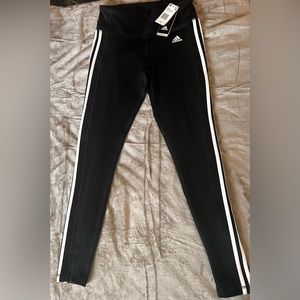 NWT size M women’s Adidas black/white 3 stripe athletic pants. Climalite.